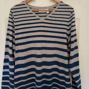 Denim & Co Active Striped V-neck Knit Top